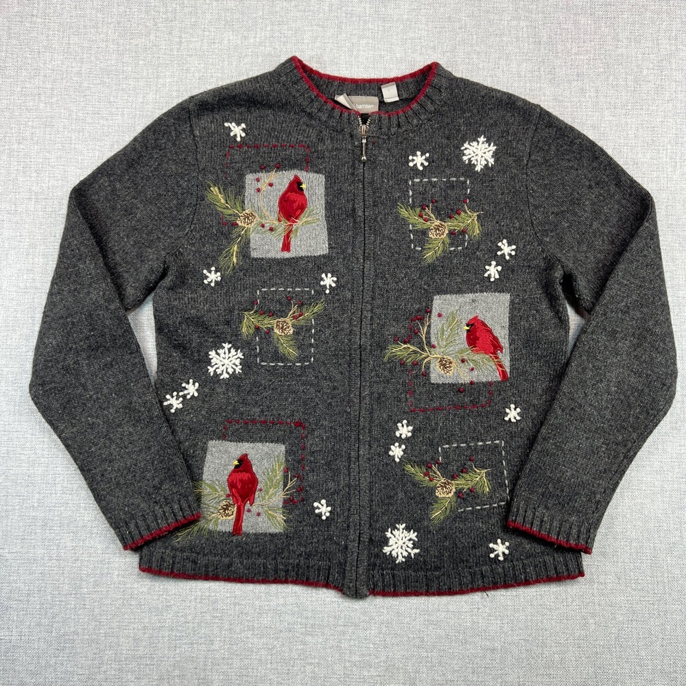 Croft & Barrow Cardinal Snowflake Zip Cardigan Sweater Women S Cottage Holiday